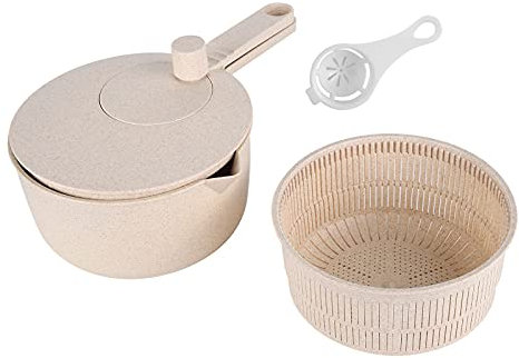 Escurridor de Frutas, Centrifugadora de Ensaladas de Alta Eficiencia de Grado Alimenticio Desmontable para el Hogar para el Comedor para la Cocina(Beige)