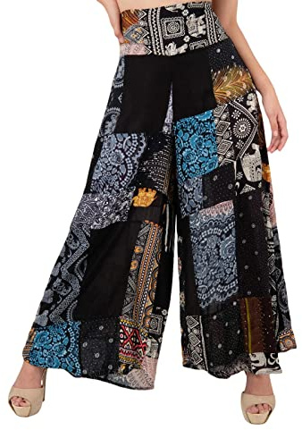 Lofbaz Pantalón harén Palazzo de Pierna Ancha con Patchwork para Mujer