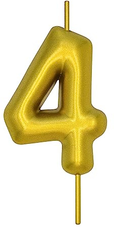 DERVENTA Gold Number 4 Candle 2.36 Inch Party Cake Decoration | Made of premium wax smoke-free & anti-deformation ideal cake topper for birthdays anniversaries & brunch desserts