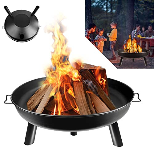 LZQ Eldskålar för trädgården, eldstad, Ø 80 cm, rund eldkorg för uppvärmning/BBQ grill, eldpanna med ben, anti-rost, lackerad för camping, trädgårdseld, värmeplats