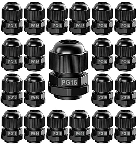 GUUZI 26st PG16 Kabelgenomföring, IP68 Vattentät Plast Justerbar 9-14 mm Kabelförskruvningar med Packningar (Svart)