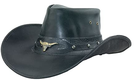 Black Jungle Ontario Outdoor Western Lederhut Australien Cowboy Lederhüte Reiterhut Unisex (as3, Alpha, s, Schwarz)