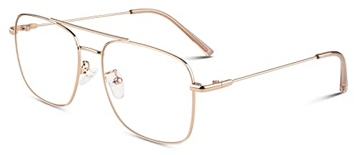 LINVO Fake Glasses Non-Prescription Clear Lens Metal Frame Fashion Eyewear for Women Men
