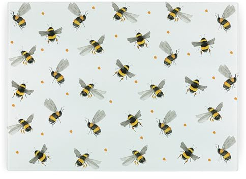 Bees Clear Tempered Glass Chopping Board Ribbed Cutting Board Glass Chop Board Kitchen Worktop Saver - 39cm x 28.5cm (15 x 11)