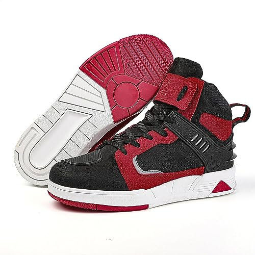 DJFOG Herren-Motorradschuhe, Leder-Wildleder-Racing-Board-Schuhe, Reiter-Biker-Schuhe, Off-Road-Biker-Stiefel, professionelle Motorrad-Stiefel,Rot,39 EU