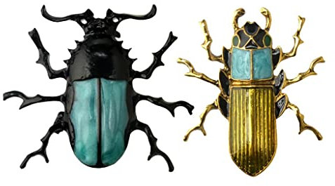 2 Stück Damen Kristall Insekt Brosche Pins – Bunte Stink Bug und Schwarz Nashorn Käfer Broschen, Kristall