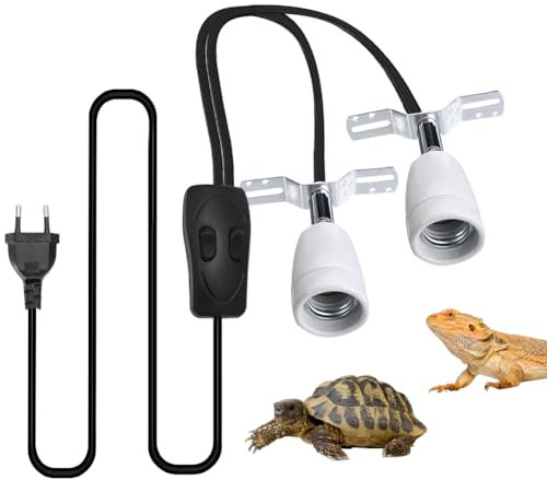 Silkwish Wärmelampe Fassung Keramik für Reptilien, lampe terrarium, Lampenhalter verstellbare Halterung, Doppelkopf-Doppelschalter, Keramik für Schildkröten, Lampenhalter Aquarium (Ohne Glühbirne)