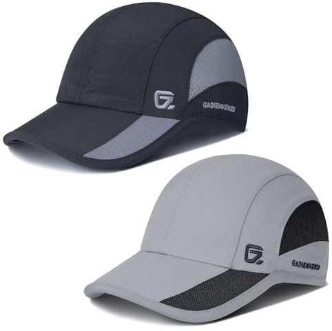 Cappelli da Golf e Palestra per Uomini, Leggeri, Traspiranti e Rinfrescanti, Cappelli Dri Fit Morbidi e Non Strutturati, Cappellini da Esterni per Uomini UPF50+, Neri, Grigio Chiaro 2 Pezzi