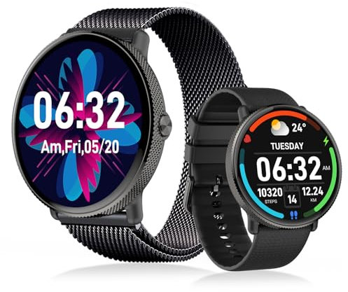 Goodatech AMOLED Smart Watch for Women Men with Phone Call, IP68 Waterproof Smart Watch with Health Monitor, Fitness Tracker for Android iOS Phones (Black) GD46-1.28-Round