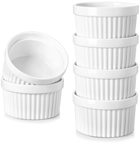 vancasso REMAKINS Pirottini per Soufflé Set, 6 X 380 ml Stampi per Soufflé, Mini Ciotole in Porcellana per Creme Brulè, Set da Stampi a Prova di Forno per Crema Pasticcera, Budino, Ø 11.5cm, Bianco