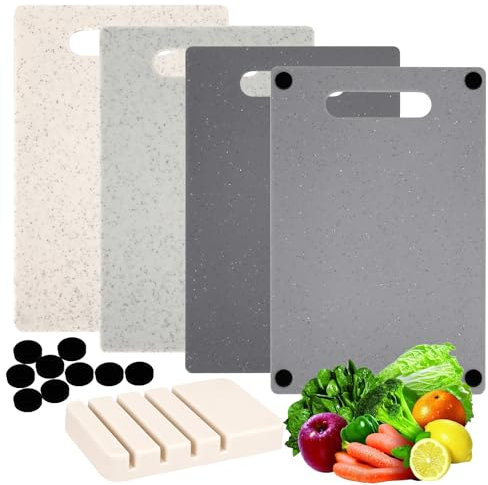 Tagliere da Cucina Set di 4 Tagliere Plastica da Cucina con Base Antiscivolo, Quattro Diversi Colori di Tagliere Plastica, Senza BPA Tagliere Piccolo Tagliere da Cucina Plastica, 28 x 18.5cm