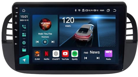ACAVICA Autoradio Android per Fiat 500 2007-2015 - 9 Schermo Touch HD, Wireless CarPlay/Android Auto, Bluetooth 5.0, DSP Audio, GPS, WiFi, FM/DAB+, Stereo, Plug & Play, Supporto Retrocamera