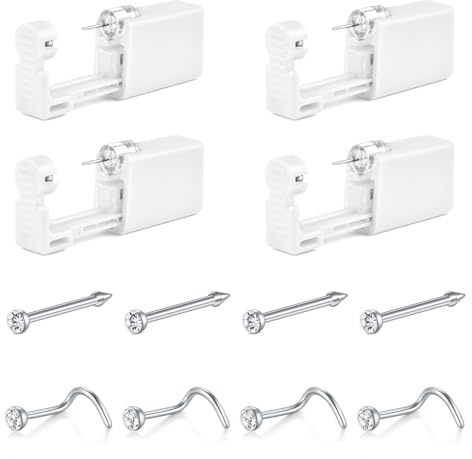 AceFun Näspiercing-kit, 4-pack självnäspiercingpistol för engångsbruk, näspiercing med näsringar, stud näspiercingar, pistolkit, verktyg (silver eller guld)