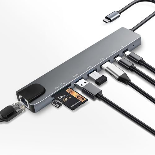 8 in 1 USB C Hub, USB C Multiport Adapter mit Ethernet, PD 100W, 4K HDMI, USB 3.0 & USB 2.0 Anschlüsse, SD&TF Kartenleser, Typ C Hub für MacBook Air/Pro, iPad, Samsung, Dell XPS, HP