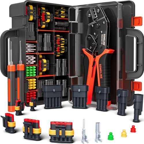 SOMELINE Kit de connecteurs automobiles étanches, Pince à sertir 0,34–2,5 mm², avec connecteurs 1/2/3/4/5 broches, outil de démontage | Pince à sertir compatible avec les connecteurs AMP série 1.5