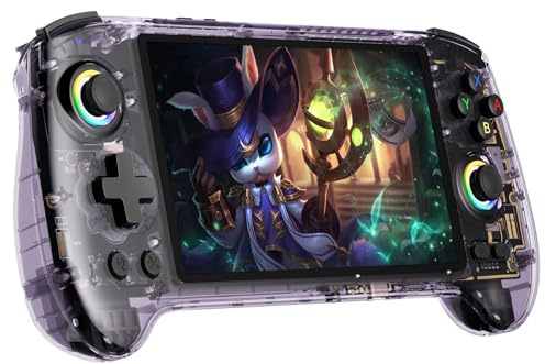 Anbernic RG557 Retro Handheld Game Console , 5.48 Inch AMOLED Screen Handheld Emulator Android 14 System Dimensity 8300 Processor Support WiFi 6E Bluetooth 5.3(Transparent Purple)