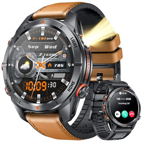 Montre Connectée Homme Militaire Smartwatch: avec Appels Bluetooth 515mAH Batterie 123 Modes Sportifs Sommeil Fréquence Cardiaque SPO2 Podomètre Étanche 1.46 HD Écran Montre Sport pour Android iOS