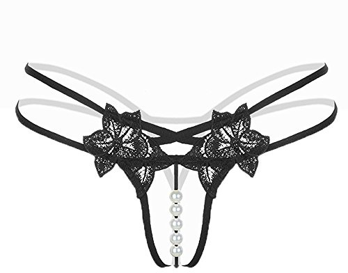 Lingerie sexy pour femme Sous-vêtements Lingerie Femme G Low V-string Culotte Perle Taille Sexy String Femme Pendentif Sous-vêtements Lingerie Rayures, Noir , taille unique
