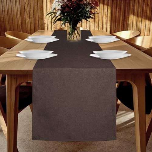 YUNSHANGHE Bordslöpare vattentät 40 x 180 cm, modern linnelook, tvättbar, perfekt för matsal, fester, dekoration (mörkbrun)