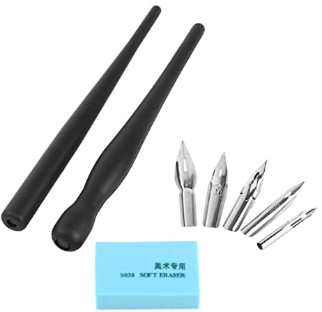 equlup Conjunto de pluma de pluma, 1 set de dibujos animados de dibujos animados de dibujos cómicos de pintura de dibujos herramientas con 2 soportes para lápiz y 5 nibes para caligrafía