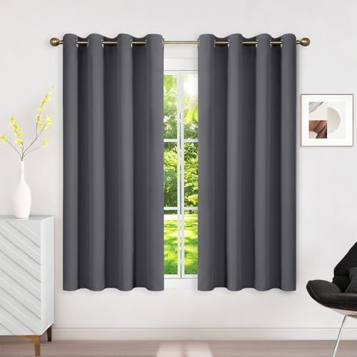 Runyéla Rideau Occultant Thermique Isolant Anti Chaleur, Lot de 2 Rideaux Fenêtre Opaques Gris Foncé à Oeillets Anti Froid UV Bruit, Intérieurs Decoration Dressing Salon Chambre Maison 120x140 (LxH)