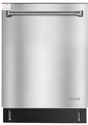 VEVOR 24 Inch Built-In Dishwasher, Stainless Steel Tub, 14 Place Settings and 8 Washing Programs, 23.82 x 25.2 x 33.78 Inch Low-Noise Dishwashing Machine with Upper/Lower Racks and Zoned Storage