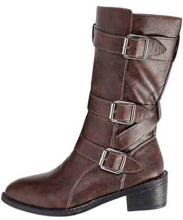 Botas de Media caña para Mujer con Punta Fina tacón Ancho y Tobillera de Hebilla cómodas Informales Ideales para el Invierno (Brown, 37)