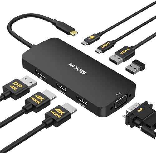 USB C Docking Station Dual Monitor 2 HDMI, 8 in 1 Laptop Dock with Dual HDMI, DisplayPort, VGA, PD, 3 USB Ports, USB C Hub Multiport Adapter for Dell, HP, Lenovo Thinkpad,Surface(Black)