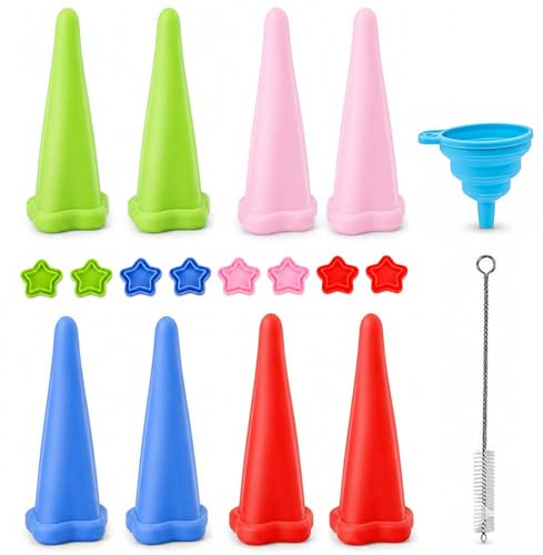 SINAYREK Pack de 8 moldes de silicona para polos con tapas, moldes reutilizables para helados caseros, forma de estrella para postres y snacks, con cepillo e embudo