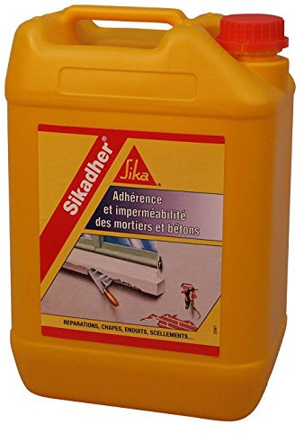 SIKA - Additif d'adhérence et d'imperméabilité pour mortiers et bétons - Sikadher Blanc - Limite les risques de fissuration et augmente les résistances mécaniques - Améliore la dureté de surface - 5L