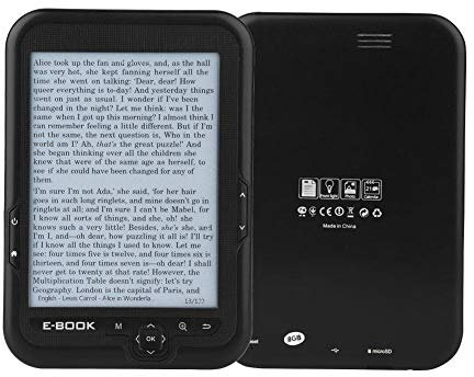 E-Book Reader Pantalla de Tinta de Tinta Electrónica de 6 Lector de Libros Electrónicos con 1 x par de Auriculares+1 x Cable USB+1 x Funda Azul(Negro 8G)