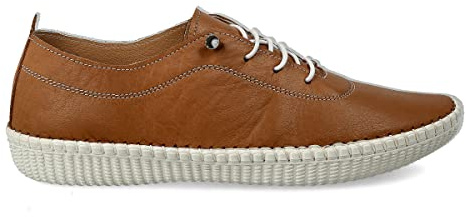 PAYMA - Zapatillas Deportivas Sneakers de Piel para Mujer. Flexibles y Cómodos. Zapatos Planos Casual. Cordones Elásticos. Gran Confort. Color: Cuero, Talla: EU 39