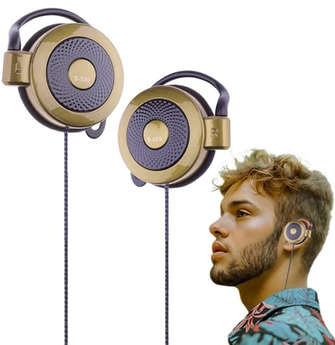 Clip On Earphones Wired, 3.5mm Earphones Over Ear Game Stereo Earphones, MP4 and Ear Buds with Ear Hook for Exercise Jogging Hiking Climbing Camping