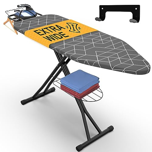 Xabitat Ironing Board Extra-Wide 57 x 18 Foldable with Wall Hanger