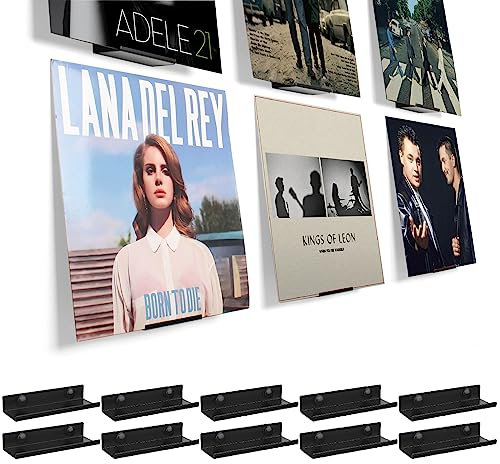 BiJun Lot de 10 étagères murales en vinyle noir - Support mural minimaliste pour albums LP - Pour affichage de CD au bureau et à la maison - Noir - 10