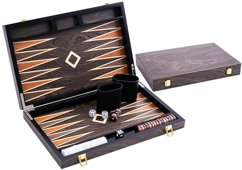 Engelhart - 250544 - Backgammon Deluxe 15 Pollici – Gioco Elegante con Impiallacciatura in Legno di Ebano Verniciato – Marrone