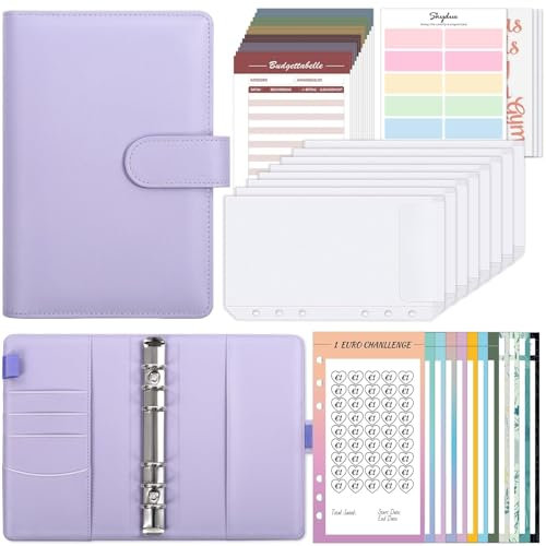 SKYDUE Budget Planner Deutsch, Sparchallenge Budgetplaner, Sparbuch Für Geld Finanzplaner, Haushaltsbuch Mit Geldfächer, Cash Stuffing Challenge Binder, Sparbuch Umschlagmethode(Lila)