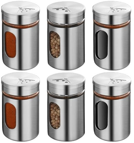 6 barattoli per spezie da 80 ml: portaspezie con 3 tipi di fori per spezie, con coperchio girevole in acciaio inox, per sale e spezie, per cucina, sala da pranzo, barbecue all'aperto