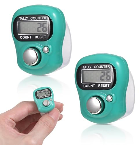 2 Stück Digitaler Fingerzähler, Elektronische Fingerzähler Reihenzähler Mini Farbiger Handzähler Klicker Zähler Reihenzähler Mini Handzähler für Die Zählung von Innen und Außenaktivitäten (Minzgrün)