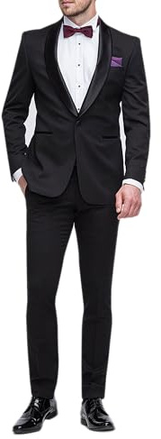 VEQUÈ Smoking Uomo Linea Sartoriale Abito Elegante Completo Giacca Pantalone Cerimonia Matrimonio (IT, Numero, 50, Regular, Regular, Nero)