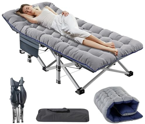 ZIKEBTUY Lit de Camp Pliable avec Matelas, Lit Pliant Adulte 190 x 71 x 36 CM Charge Jusqu'à 200 kg Camping Bed Oxford 1200D 1 Personne pour Camping, Voyages, Maison, Jardin, Bureau