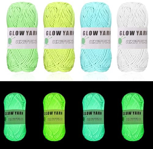 POFIBO Leuchtwolle zum Häkeln, 4 Stück Nachtleuchtende Wolle, Leuchtende Wolle im Dunkeln, 4 Farben DIY Glow in the Dark Wolle, Fluoreszierende Wolle Geschenke für Handstricken Schal, Puppen, Handwerk