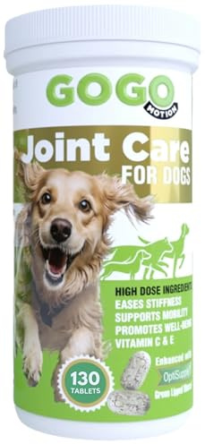 Gogo Motion Joint Care Supplement for Dogs with Green Lipped Mussel and Glucosamine | Rapid Relief for Stiff Joints, Fortified with Vitamin C and E, Maximum Strength Tablets - 130 Crushable Tablets