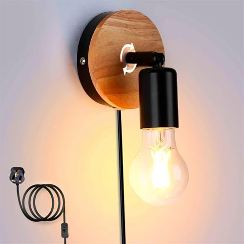 GZZBMY Lampada da Parete Interni con Dimmerabile Interruttore e Spina Applique da Parete Vintage Industriale E27 Applique Muro Metallo Corridoio Soggiorno Camera da Letto Nero (1 Pezzi)