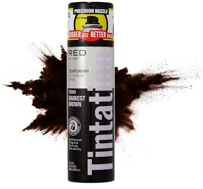 RED by Kiss Tintation Temporary Hair Color Spray, Extra Large Size, Instant Gray Root Cover Up, Water-Resistant, Smudge-Proof, Hairline & Barber Touch-Up, Quick Dry (Darkest Brown, 11.5 OZ)