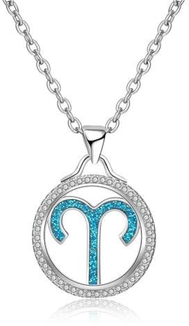 GONMFKM Ciondolo Segno Zodiacale Ciondolo Costellazione Collana Diamante Blu Simbolo Ciondolo Con Catena Girocollo Regolabile 50Cm, Gioielli Vintage Per Donne Ragazze Regali,Ariete,Regolabile