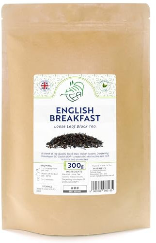 English Breakfast Loose Leaf Tea - Blend of Indian Assam & Darjeeling & Ceylon BOP1 - Black Tea Loose Leaves (300g, English Breakfast)
