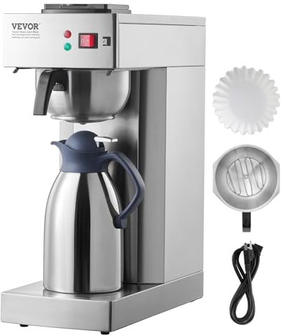 VEVOR Cafetière Filtre Commerciale Capacité 12 Tasses, Machine à Café Filtre Électrique, avec Carafe Thermique pour Garder au Chaud ou au Froid, en Acier Inoxydable pour Restaurant, Bureau, Café