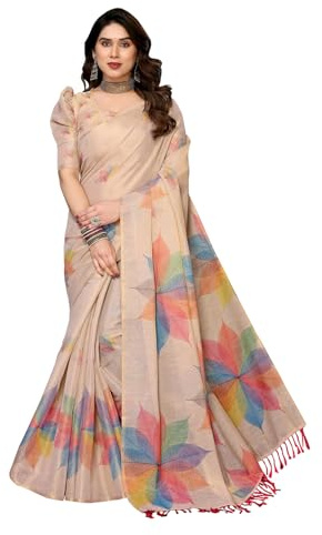 Yashika Chanderi Chanderi blommig digitalt tryck Chandheri sari med osytt blusmaterial, Chiku, one size