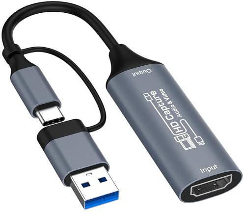 Scheda di acquisizione video, da HDMI a USB/USB-C per streaming, dispositivo di acquisizione video 1080P 60fps per registrazione di giochi, compatibile per Windows, Quest 3, Switch, OBS, PS4/PS5
